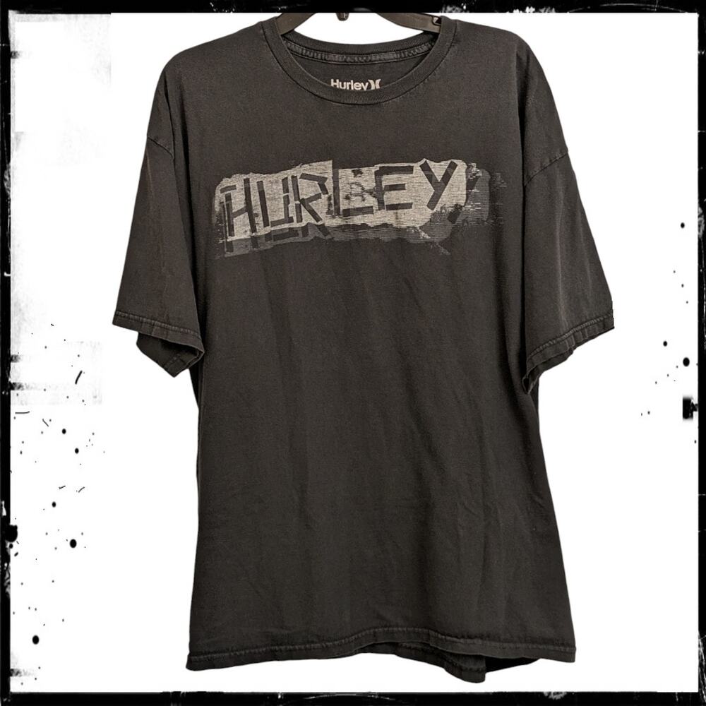 Vintage HURLEY Double Print Spellout Logo T-Shirt Black Gray White Men's XL